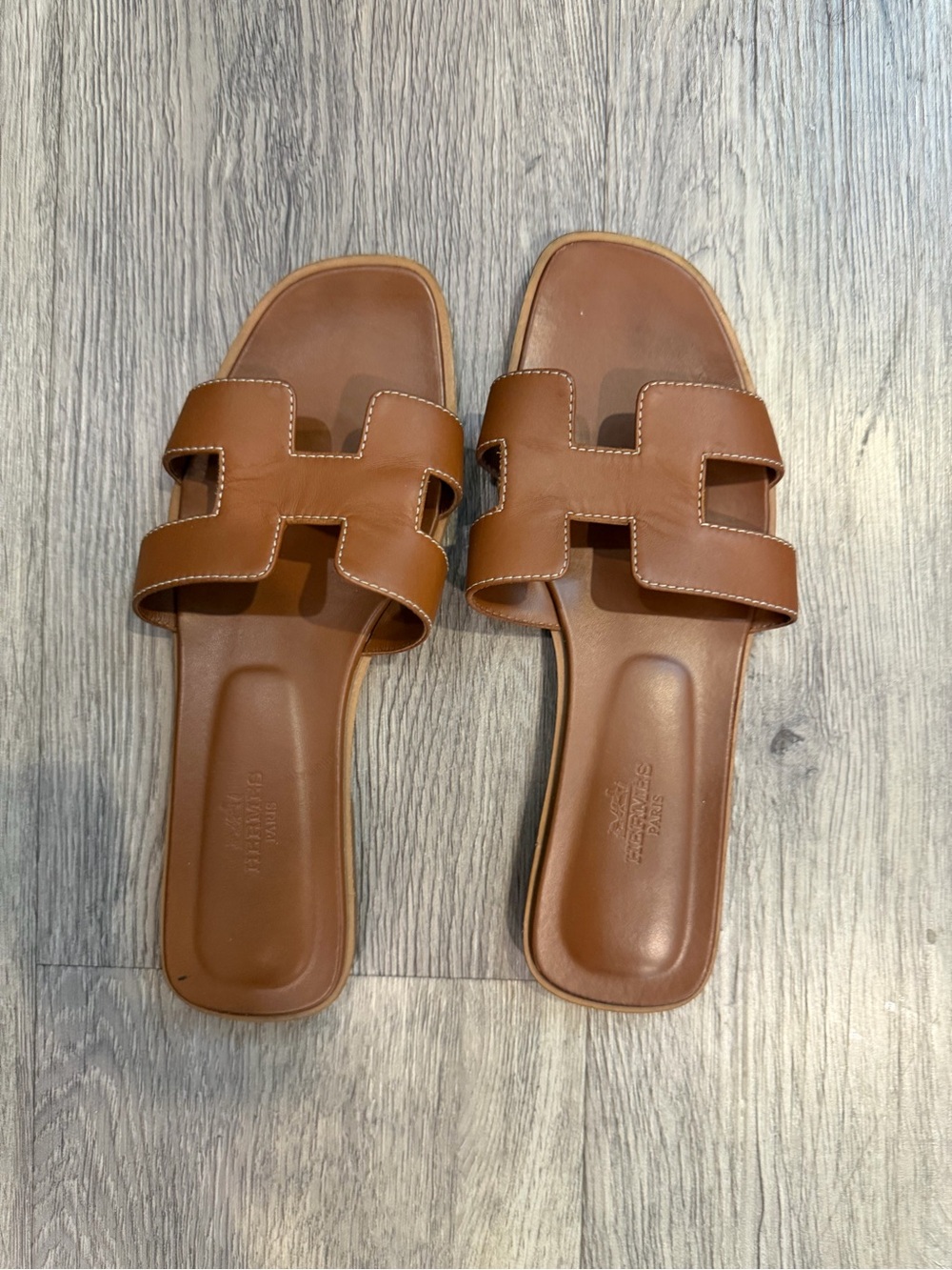 Hermes Brown Leather H-strap Slide Sandals - Picture 3 of 7